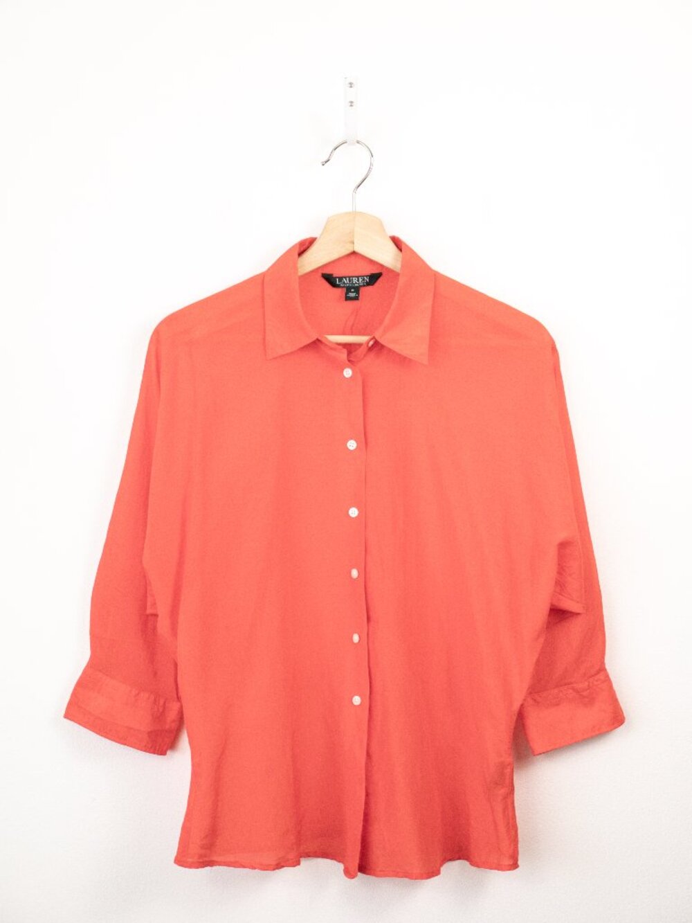 Lauren Ralph Lauren Orange 3/4 Sleeve Button Down Blouse Shirt Size 6